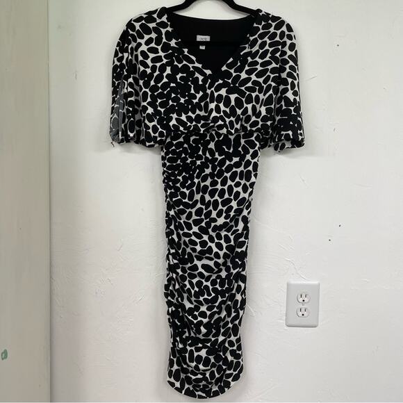 Cache Black White Spotted Ruched Draped Bodycon Mini Dress Womens 2 Vintage 90s - Picture 1 of 12